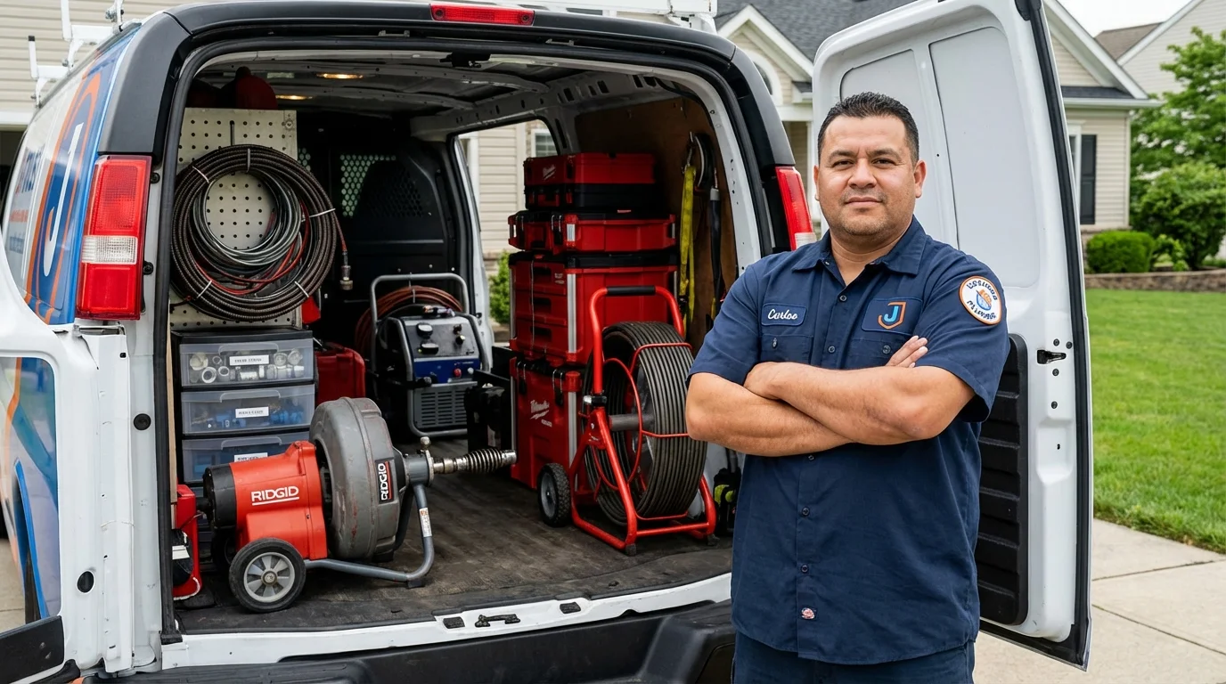 Professional drain cleaning equipment and Johns Plumbing LLC plumber in New Bloomfield