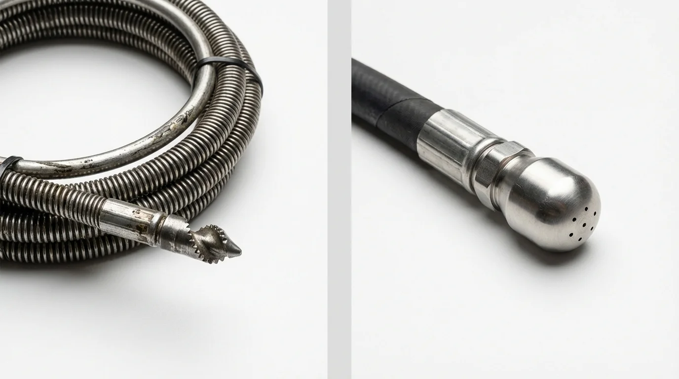 Drain snake cable and hydro jetting nozzle used for drain cleaning in New Bloomfield, PA