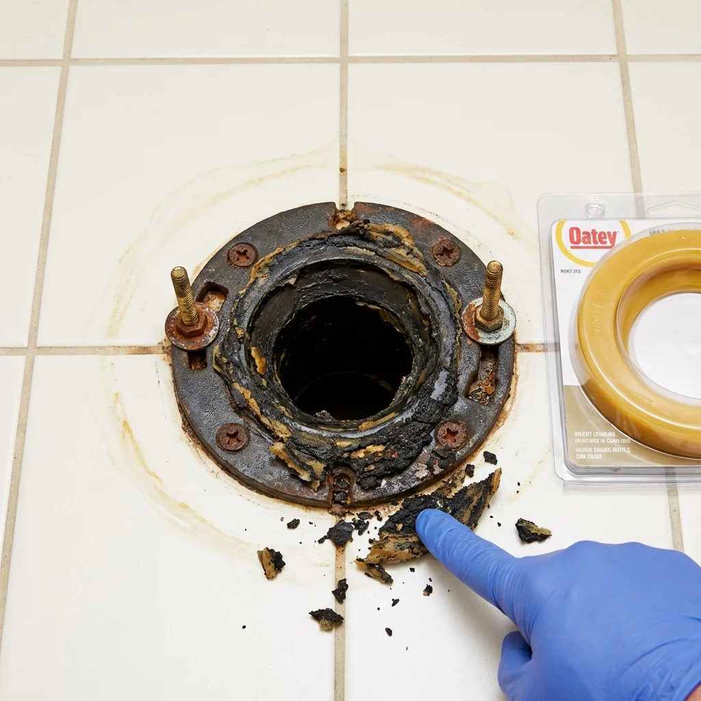Failed wax ring showing water seepage at the base of a toilet in a New Bloomfield, PA home