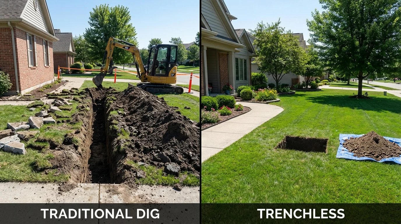 Trenchless sewer repair with minimal yard damage versus traditional excavation in New Bloomfield, PA